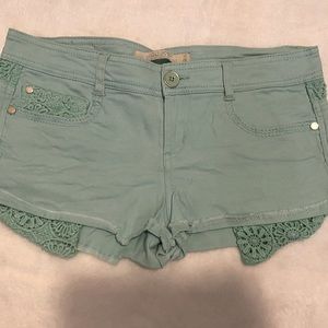 Mint Green Crochet Accent Shorts